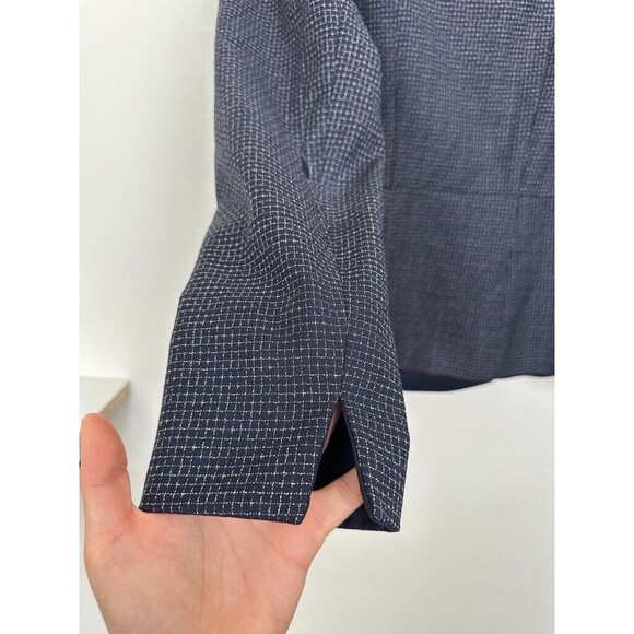 Boss Hugo Boss Women's Jutall Wool Jacket Snap Button Navy Blue Grid Size 14 - Picture 11 of 11